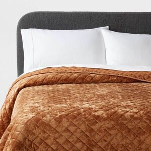 King Luxe Diamond Stitch Velvet Quilt Camel - Threshold